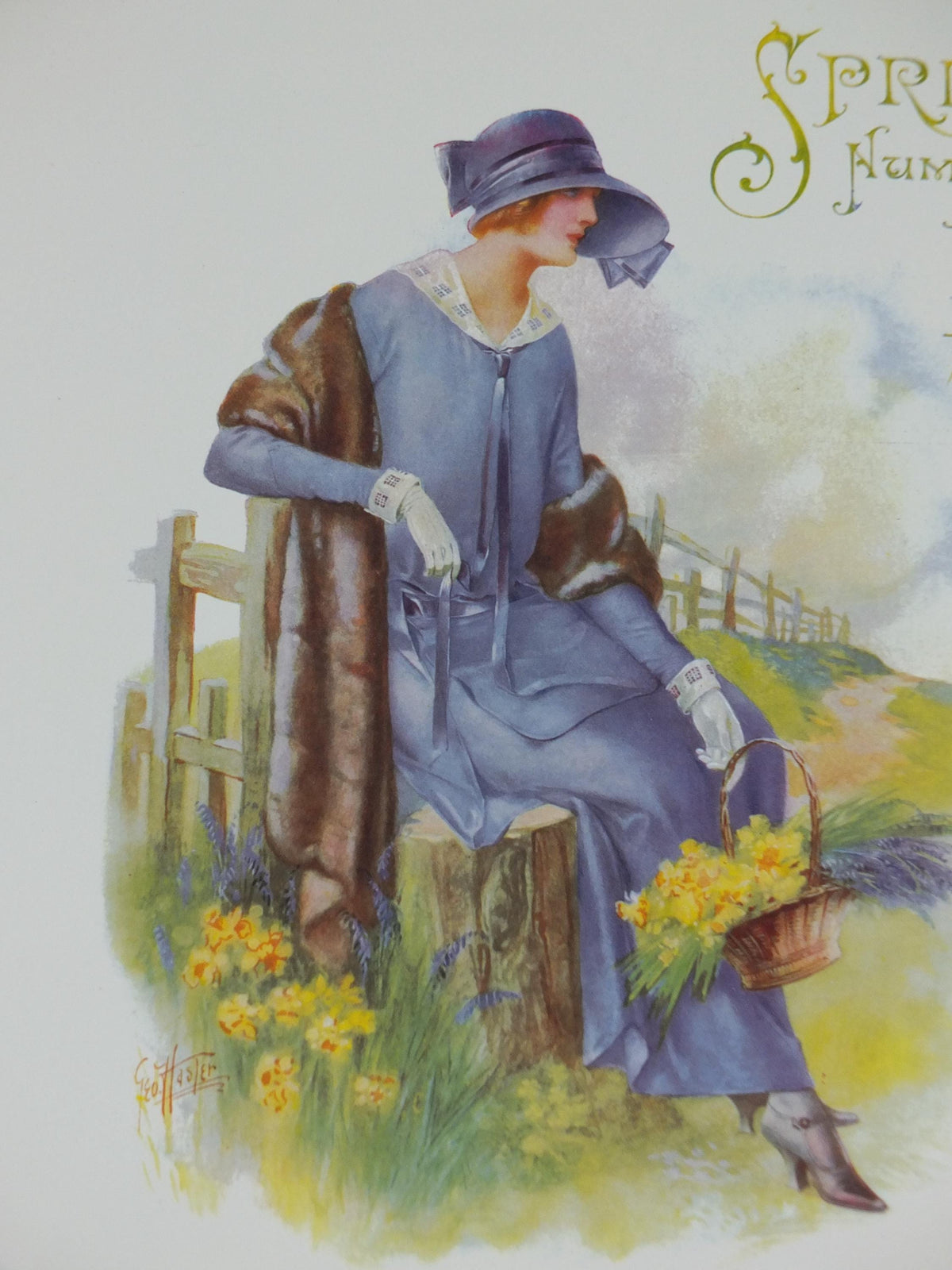 1960s The Lady Poster, Woman in blue Flapper Spring style from the 1920s, Womans magazine, fashion Advertising, art deco, wall art decor