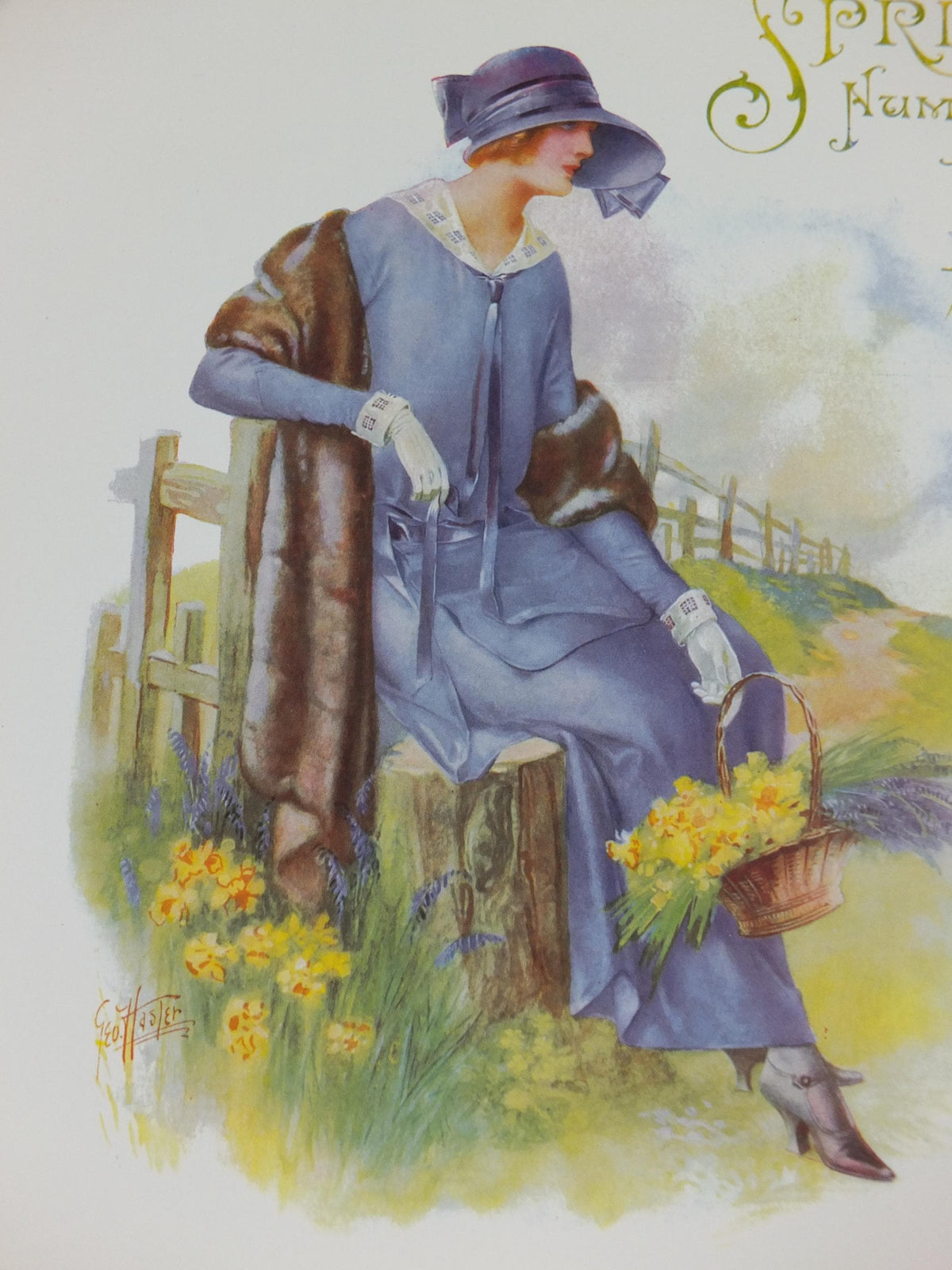 1960s The Lady Poster, Woman in blue Flapper Spring style from the 1920s, Womans magazine, fashion Advertising, art deco, wall art decor