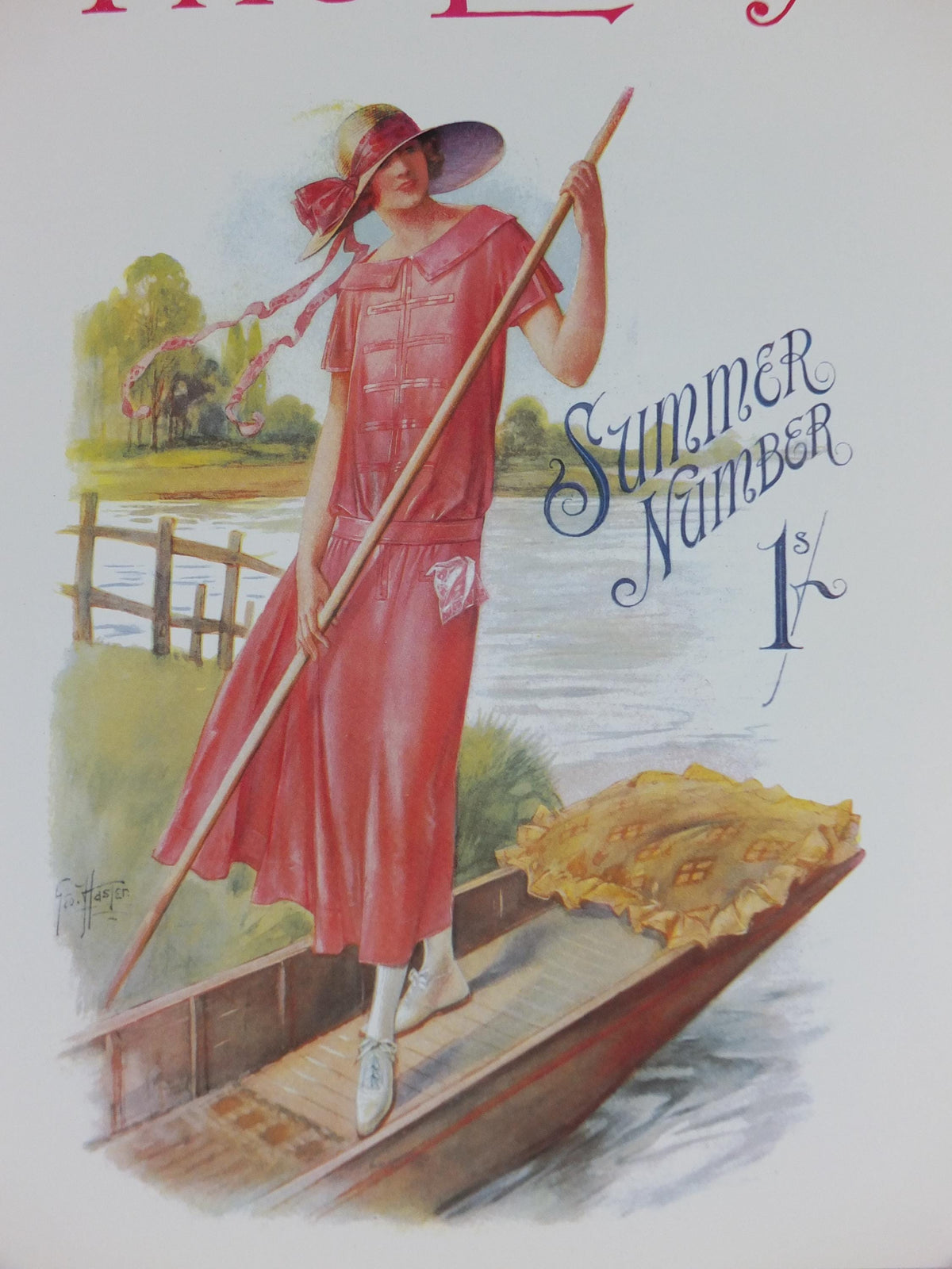 1960s The Lady Poster, Woman in pink Flapper Summer style from the 1920s, Womans magazine, fashion Advertising, art deco, wall art decor