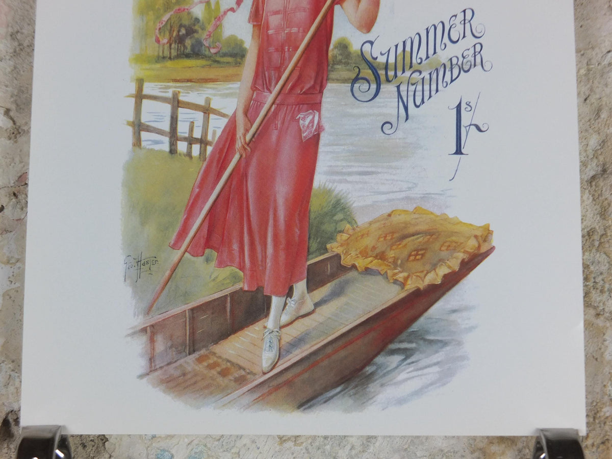 1960s The Lady Poster, Woman in pink Flapper Summer style from the 1920s, Womans magazine, fashion Advertising, art deco, wall art decor