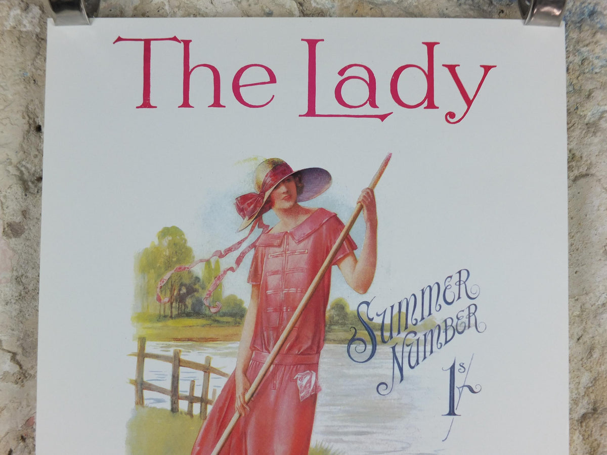 1960s The Lady Poster, Woman in pink Flapper Summer style from the 1920s, Womans magazine, fashion Advertising, art deco, wall art decor