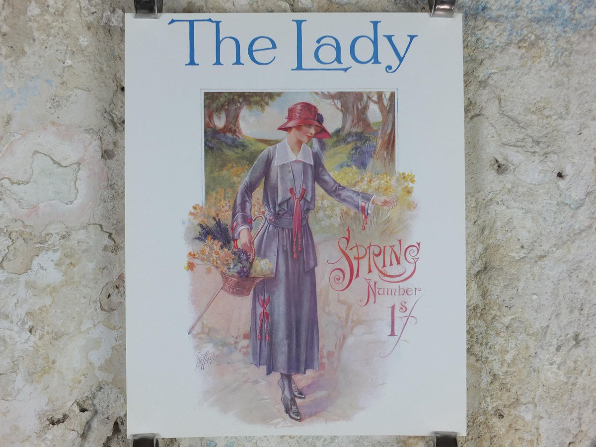 1960s The Lady Poster, Woman in gray Flapper Spring style from the 1920s, Womans magazine, fashion Advertising, art deco, wall art decor