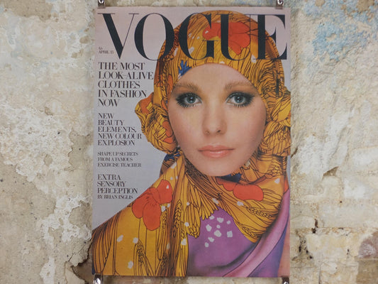 1969 Vogue Magazine Cover Poster, Maudie James, April 15, 1969, British Vogue, Barry Lategan, fashion Advertising wall art decor