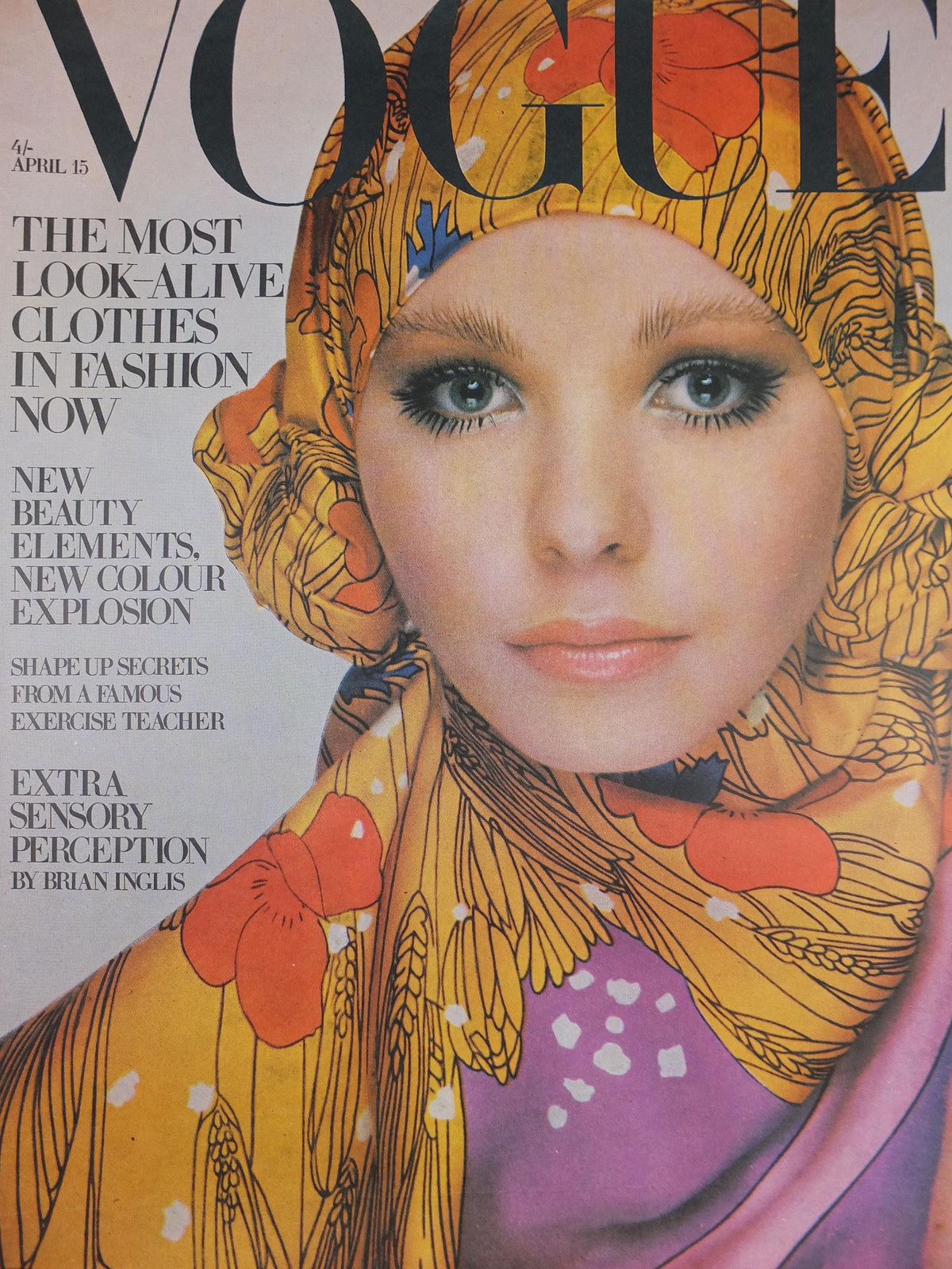 1969 Vogue Magazine Cover Poster, Maudie James, April 15, 1969, British Vogue, Barry Lategan, fashion Advertising wall art decor