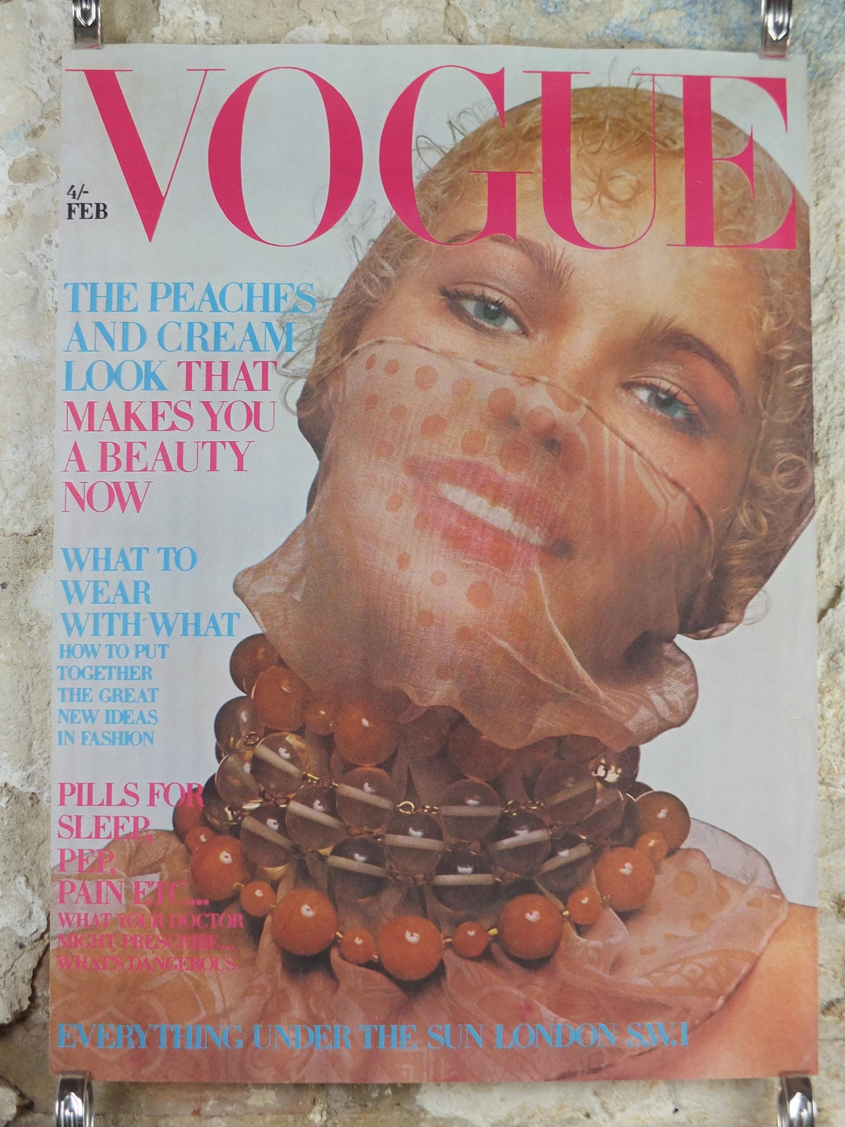 1969 Vogue Magazine Cover Poster, Maudie James, February 1970, British Vogue, Guy Bourdin, fashion Advertising wall art decor