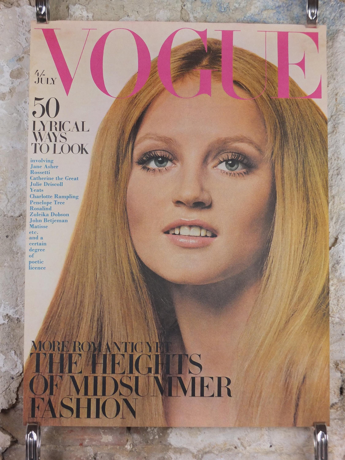 1969 Vogue Magazine Cover Poster, Ingrid Boulting, July 4, 1969, British Vogue, David Bailey, fashion Advertising wall art decor