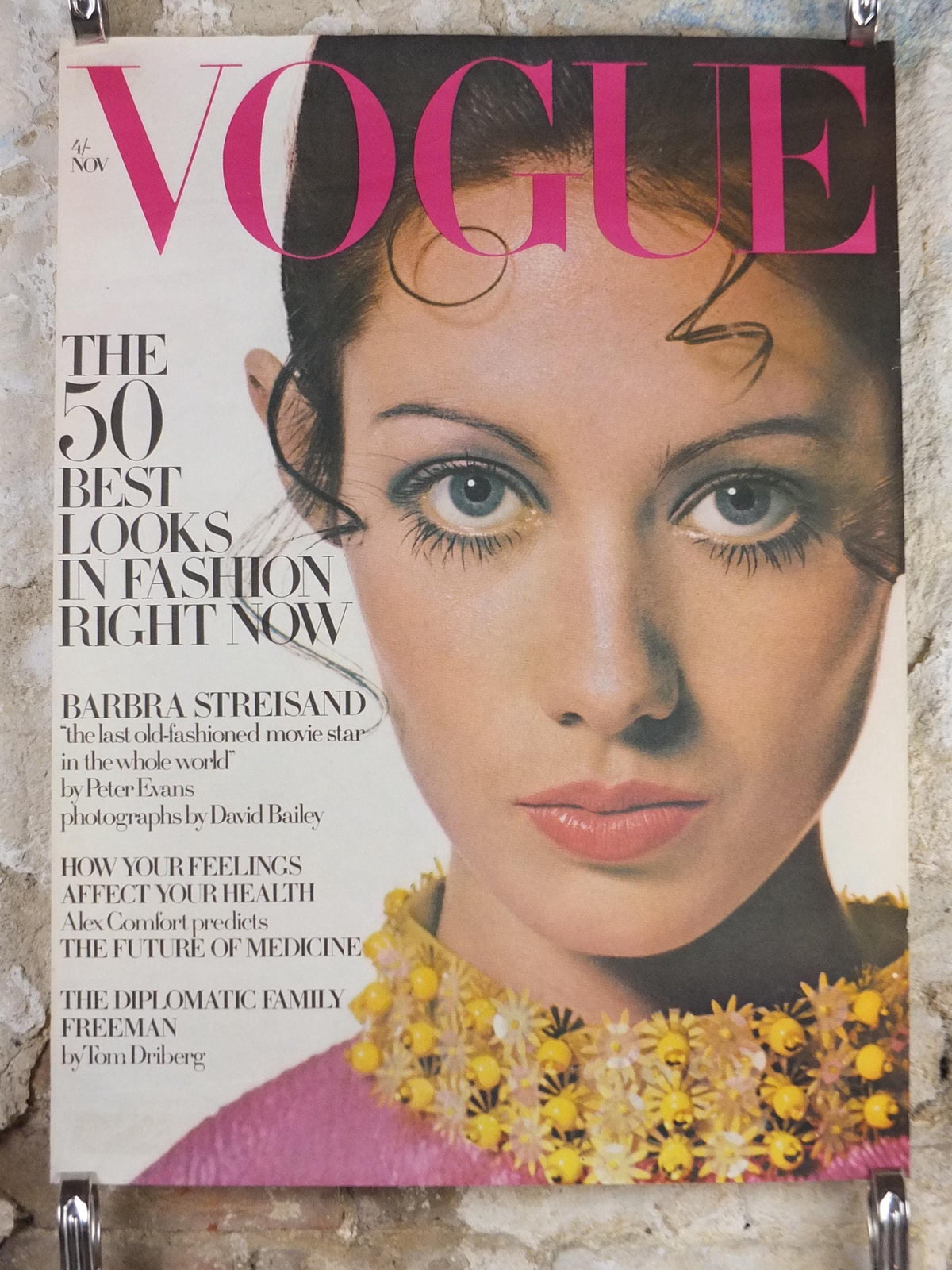 1968 Vogue Magazine Cover Poster, Moyra Swan, November 1968, British Vogue, David Bailey, fashion Advertising wall art decor