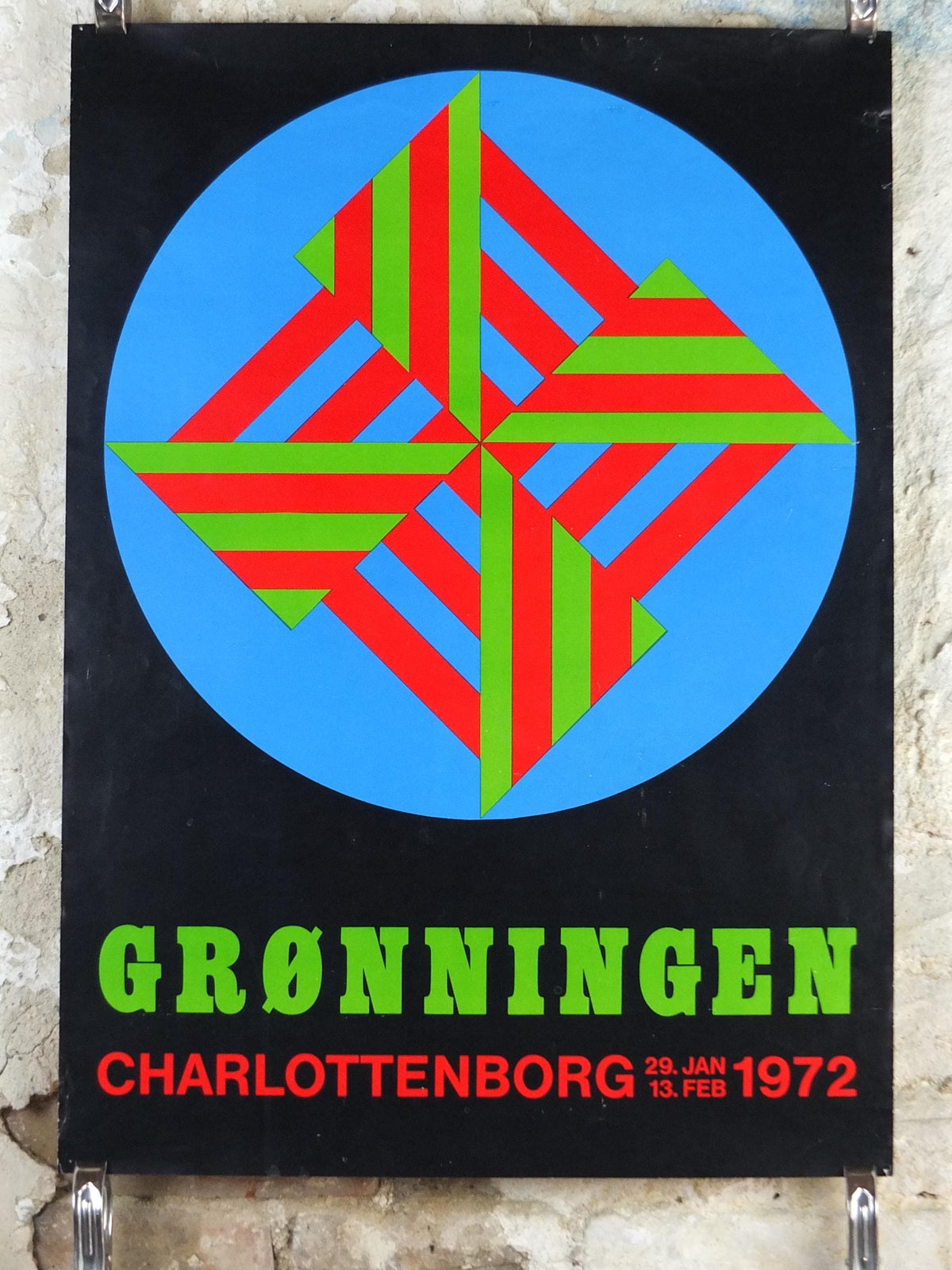 1972 Charlottenburg Grønningen Poster, Gronnigen, Copenhagen, Denmark, Modernism spiral, gallery exhibition wall art decor