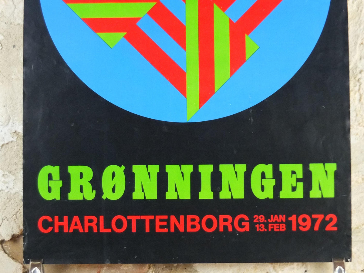 1972 Charlottenburg Grønningen Poster, Gronnigen, Copenhagen, Denmark, Modernism spiral, gallery exhibition wall art decor