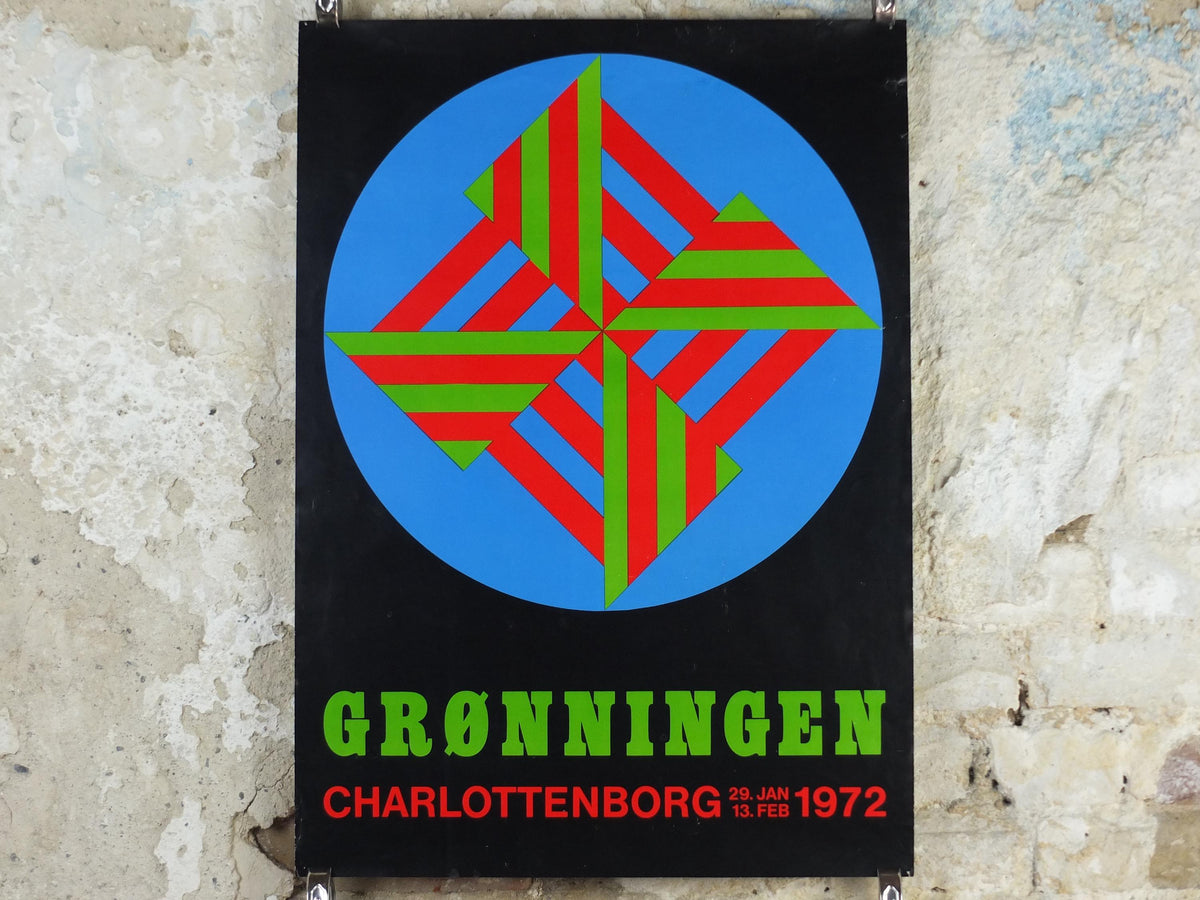 1972 Charlottenburg Grønningen Poster, Gronnigen, Copenhagen, Denmark, Modernism spiral, gallery exhibition wall art decor