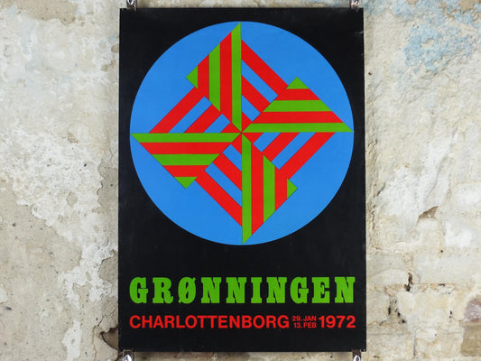 1972 Charlottenburg Grønningen Poster, Gronnigen, Copenhagen, Denmark, Modernism spiral, gallery exhibition wall art decor