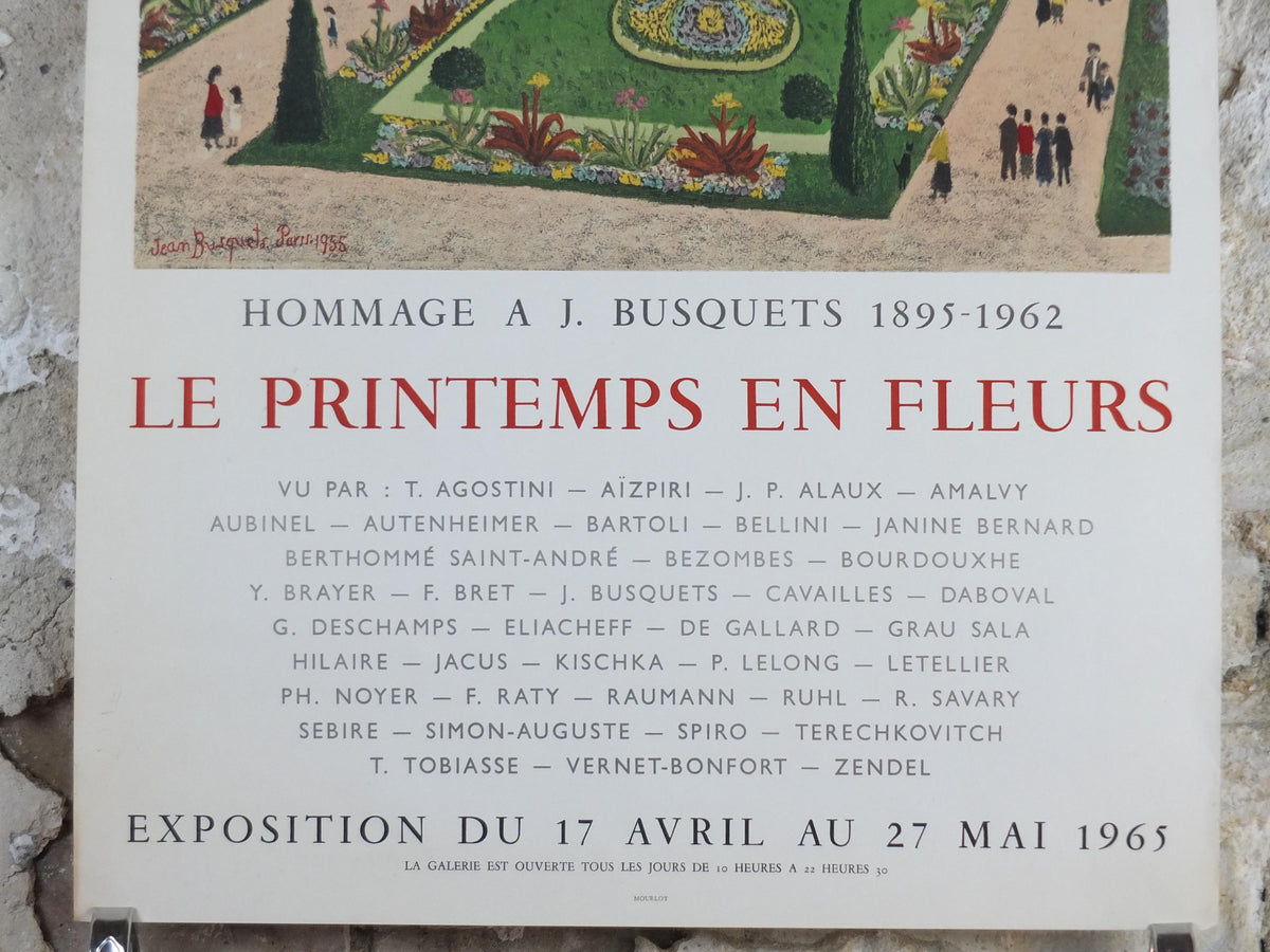 1965 A. J. Busquets Poster, Le Printemps en Fleurs, Spring in Bloom, Galerie 65 Cannes, Mourlot, gallery exhibition, wall art decor