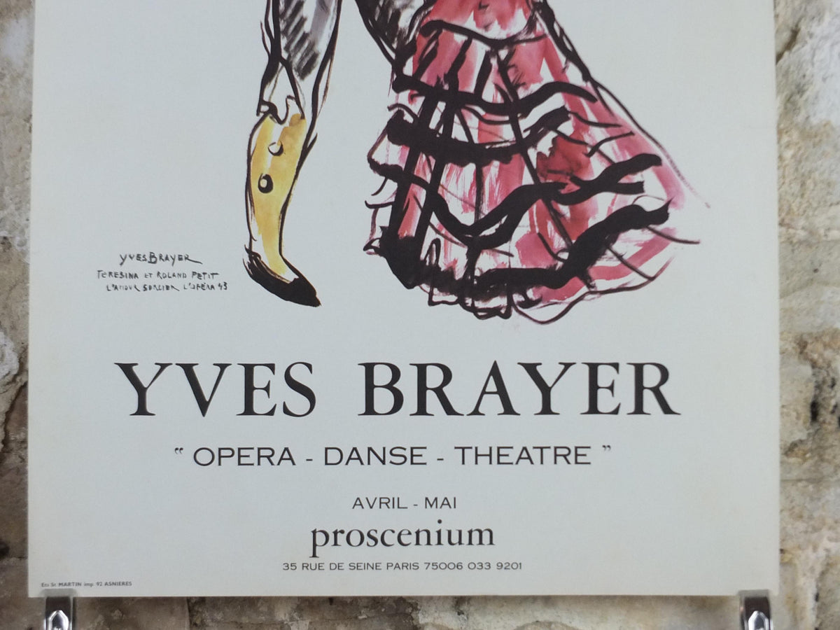 1975 Yves Brayer Poster, flamenco dancing, dancers Teresina and Roland Petit, Procenium, Paris, ballet gallery exhibition, wall art decor