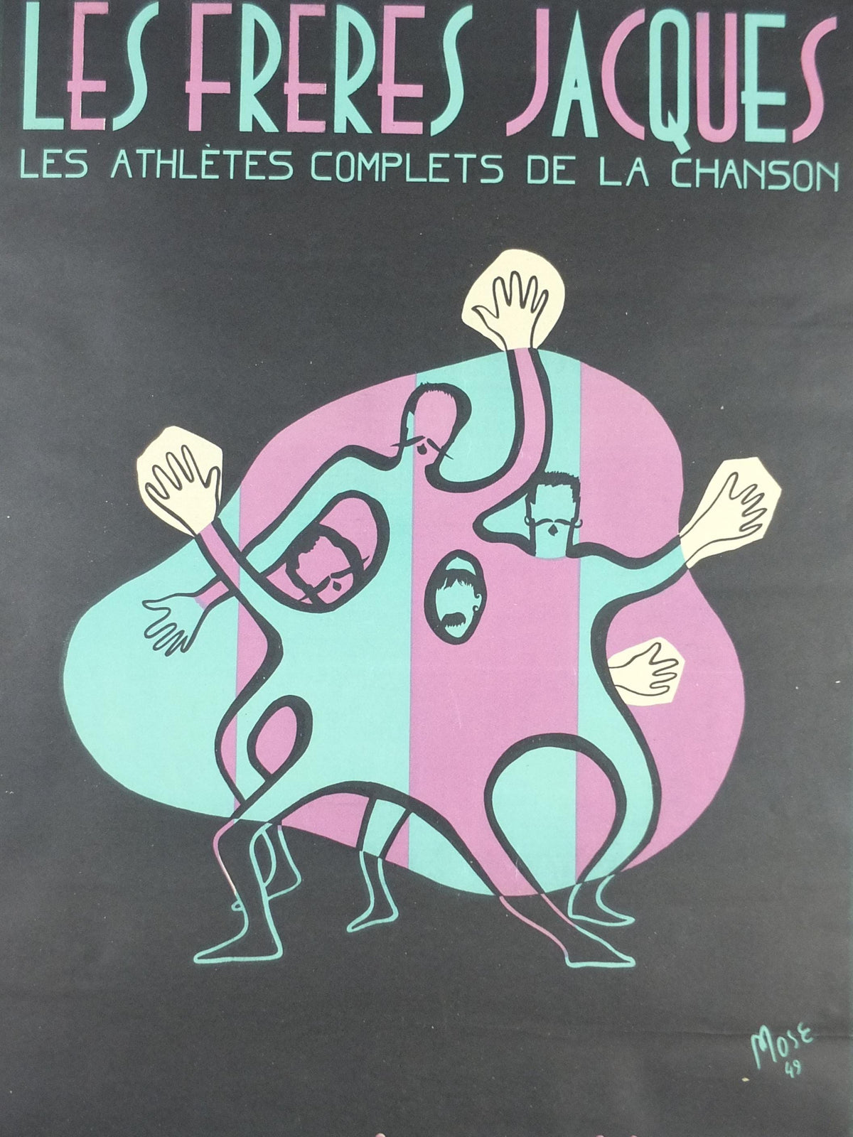 1949 Les Frères Jacques Poster, French vocal Quartet, Jacques Brothers singing the Complete Athletes of Song, Moise Kissling, wall art decor