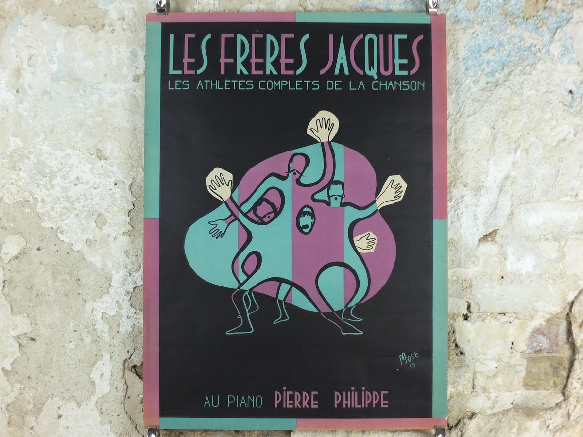 1949 Les Frères Jacques Poster, French vocal Quartet, Jacques Brothers singing the Complete Athletes of Song, Moise Kissling, wall art decor