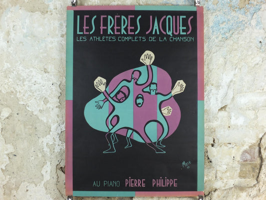1949 Les Frères Jacques Poster, French vocal Quartet, Jacques Brothers singing the Complete Athletes of Song, Moise Kissling, wall art decor