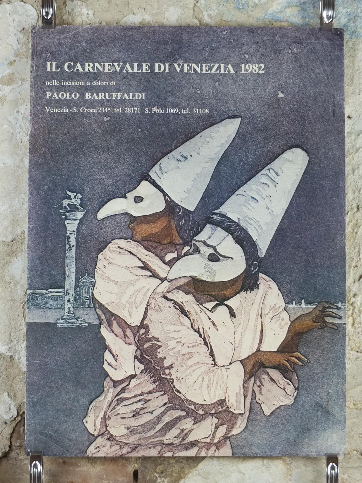 1982 Venice Carnival Poster, Masks and hats, plague doctor, Il Carnival di Venezia, Italy festival, wall art decor