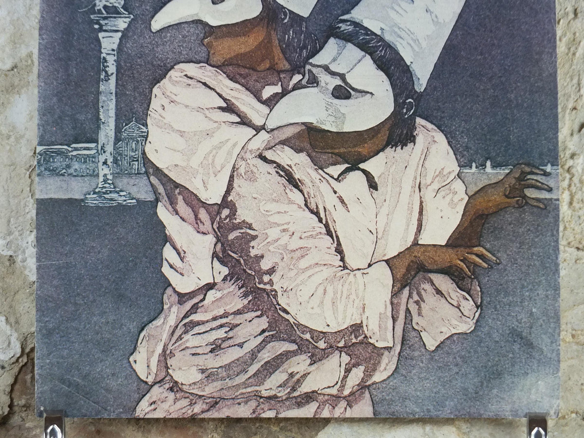 1982 Venice Carnival Poster, Masks and hats, plague doctor, Il Carnival di Venezia, Paolo Baruffaldi, Medico della Peste, wall art decor