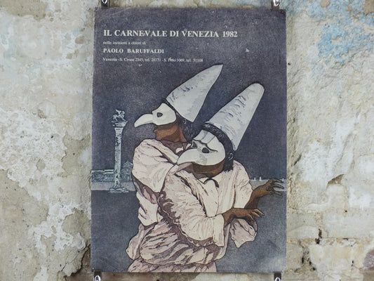 1982 Venice Carnival Poster, Masks and hats, plague doctor, Il Carnival di Venezia, Paolo Baruffaldi, Medico della Peste, wall art decor