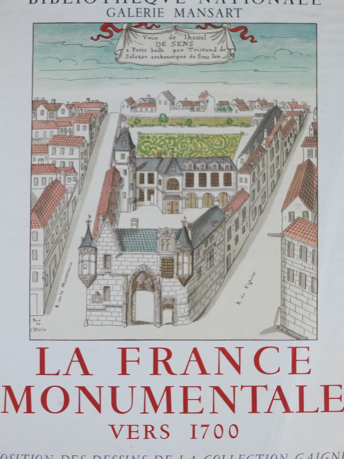 1964 Paris Views Poster, Roger de Gaignieres, Hotel de Sens, La France Monumentale vers 1700, Bibliotheque Nationale Paris, wall art decor