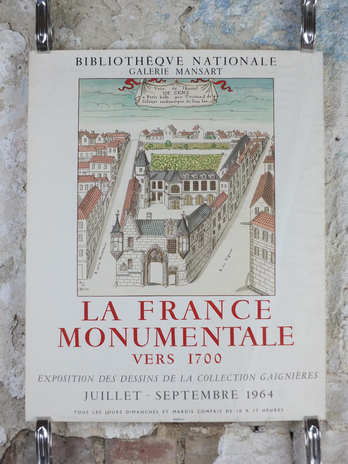 1964 Paris Views Poster, Roger de Gaignieres, Hotel de Sens, La France Monumentale vers 1700, Bibliotheque Nationale Paris, wall art decor
