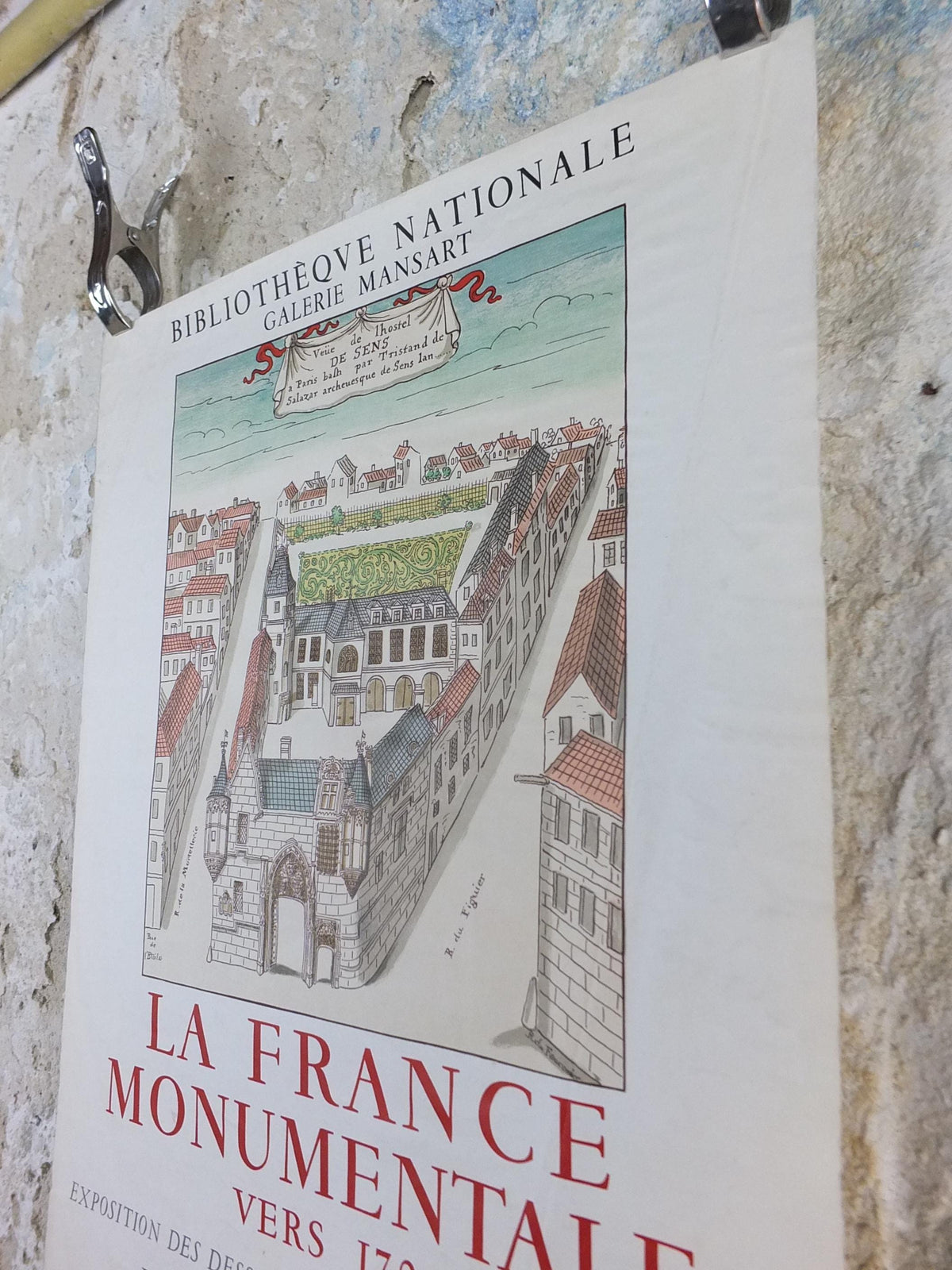 1964 Paris Views Poster, Roger de Gaignieres, Hotel de Sens, La France Monumentale vers 1700, Bibliotheque Nationale Paris, wall art decor