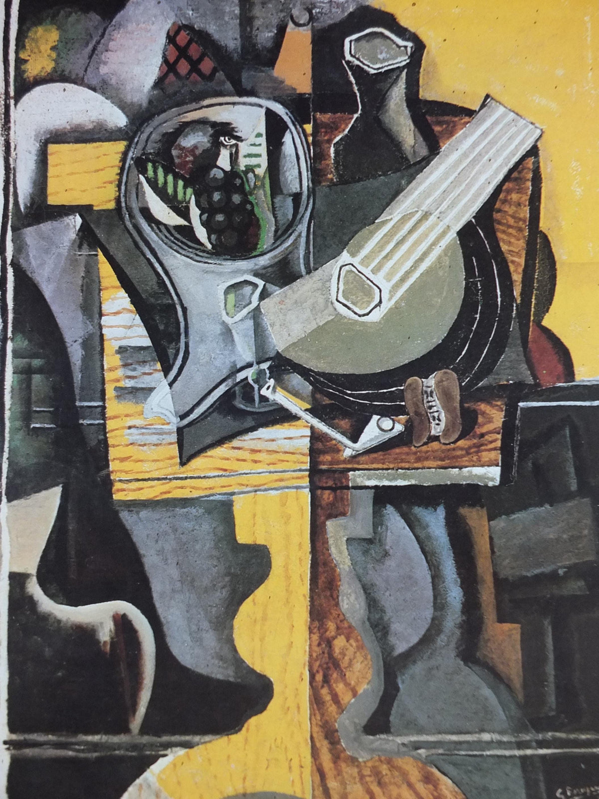 1970s Georges Braque Poster, Still life with fruit & guitar, Daniel Malingue Paris, Cubism, Fauvism, gallery exhibition, wall art decor
