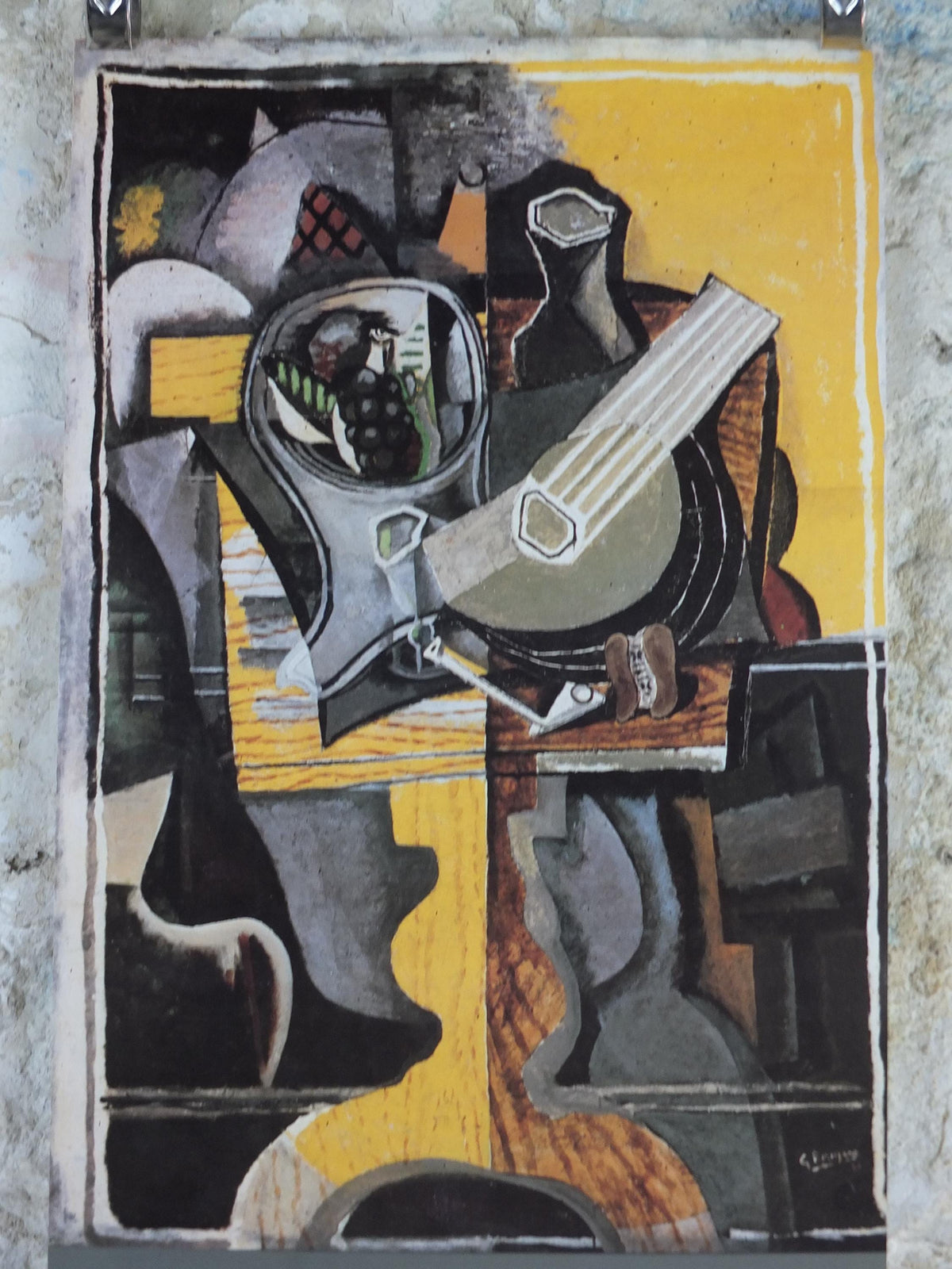 1970s Georges Braque Poster, Still life with fruit & guitar, Daniel Malingue Paris, Cubism, Fauvism, gallery exhibition, wall art decor