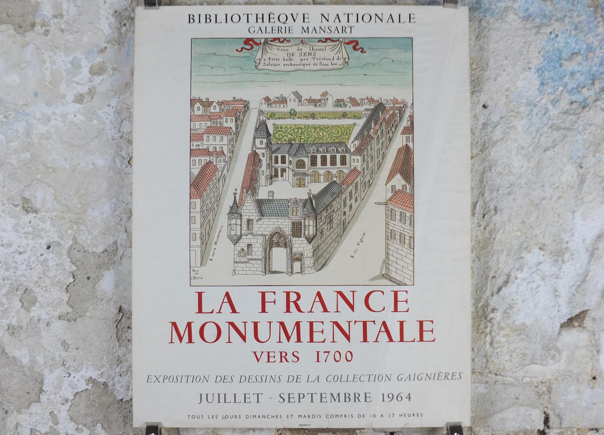 1964 Paris Views Poster, Roger de Gaignieres, Hotel de Sens, La France Monumentale vers 1700, Bibliotheque Nationale Paris, wall art decor
