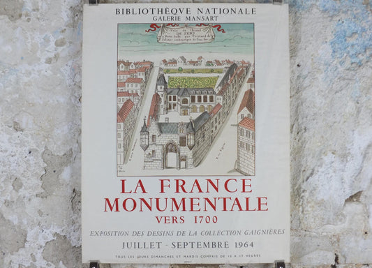 1964 Paris Views Poster, Roger de Gaignieres, Hotel de Sens, La France Monumentale vers 1700, Bibliotheque Nationale Paris, wall art decor