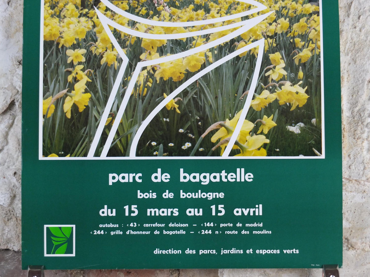 1980s Daffodils of Paris Poster, Spring Exhibition, Parc de Bagatelle Paris, Garden botanical flora plants blooms, wall art decor