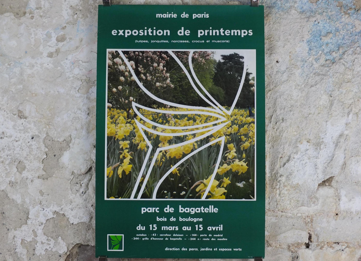 1980s Daffodils of Paris Poster, Spring Exhibition, Parc de Bagatelle Paris, Garden botanical flora plants blooms, wall art decor