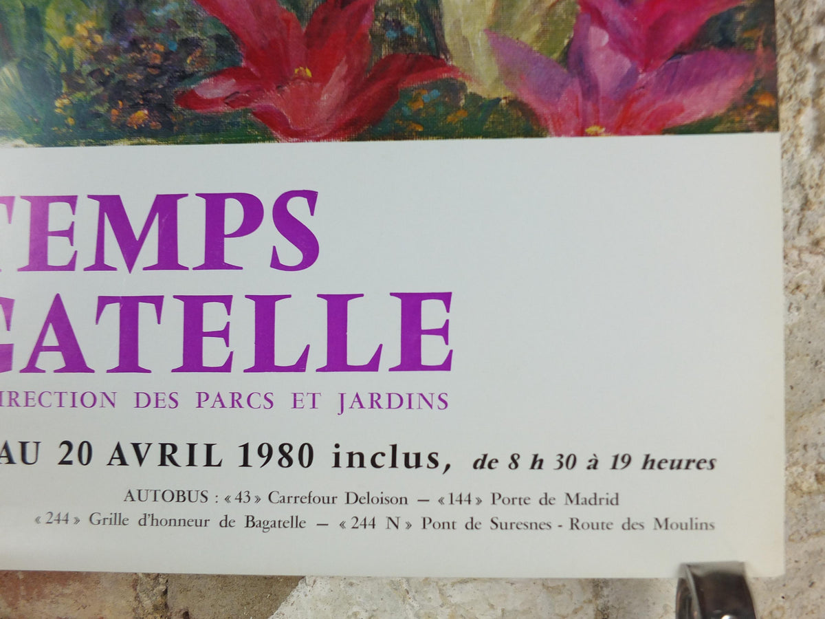 1980 Springtime in Bagatelle Poster, Tulips, Printemps a Bagatelle, Parc de Bagatelle Paris, Garden botanical flora blooms, wall art decor