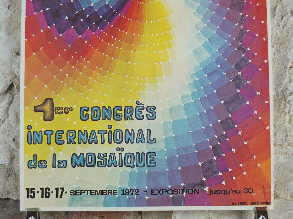 1972 1st International Mosaic Congress Poster, Palais des Congrès, Antibes, Advertising print, wall art retro decor