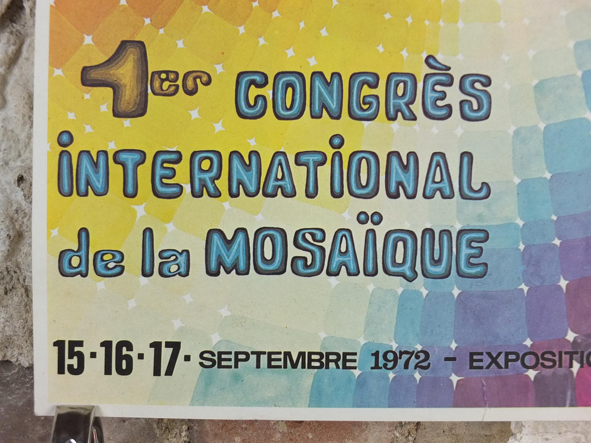 1972 1st International Mosaic Congress Poster, Palais des Congrès, Antibes, Advertising print, wall art retro decor