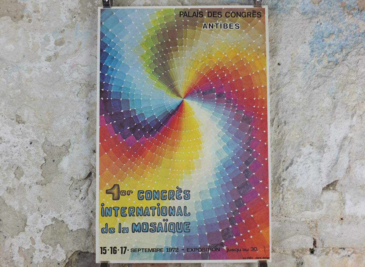 1972 1st International Mosaic Congress Poster, Palais des Congrès, Antibes, Advertising print, wall art retro decor