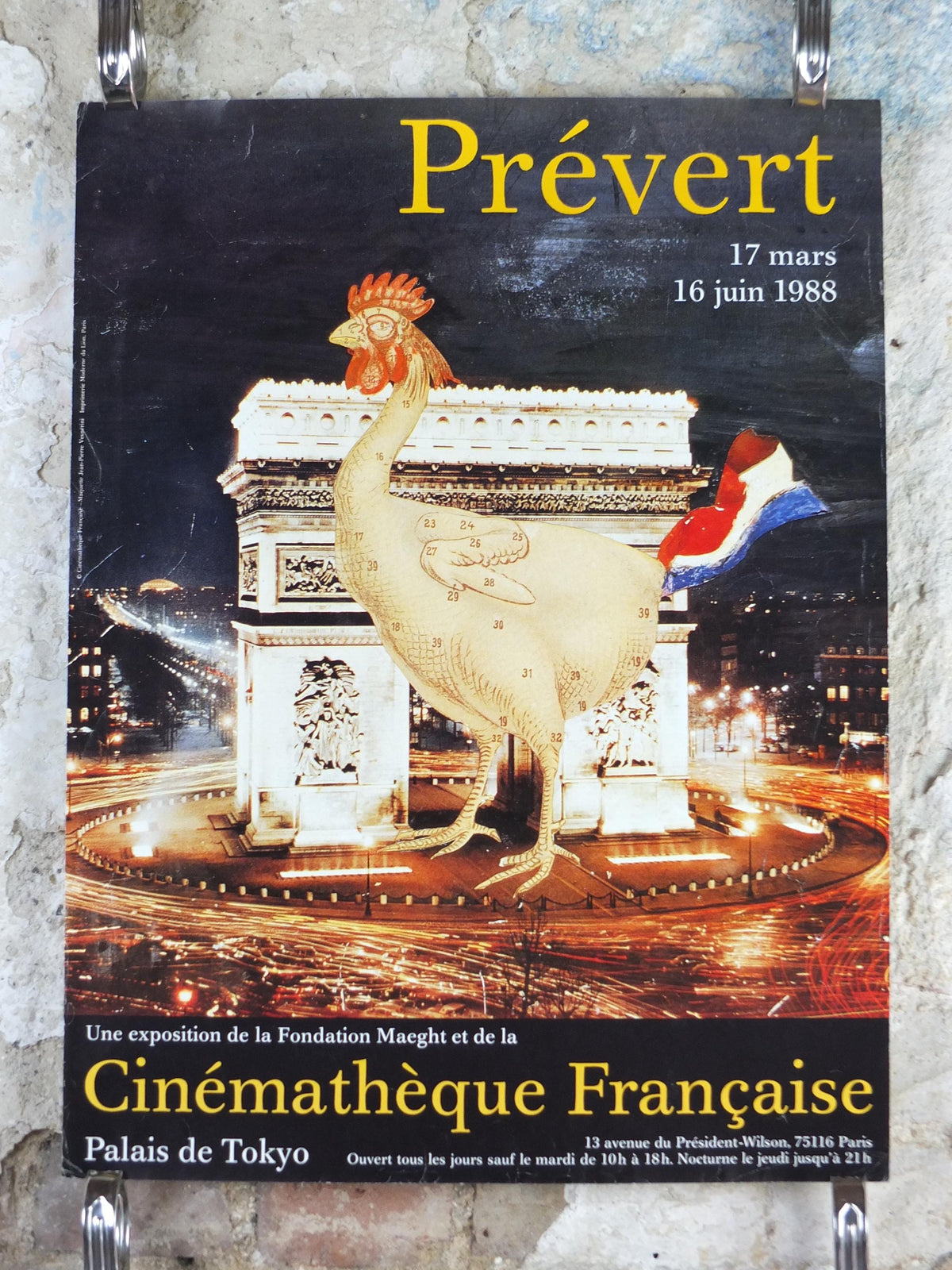 1988 Arc de Triomphe Paris Poster, Coq, French Cinema, Jacques Prévert, Palais de Tokyo, Fondation Maeght, wall art retro decor