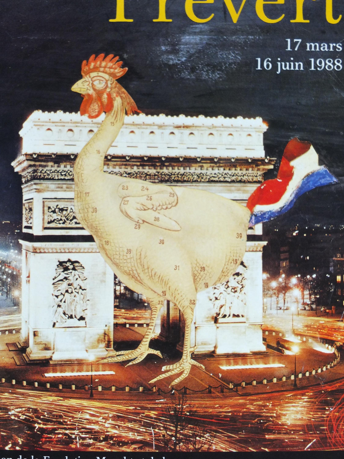 1988 Arc de Triomphe Paris Poster, Coq, French Cinema, Jacques Prévert, Palais de Tokyo, Fondation Maeght, wall art retro decor