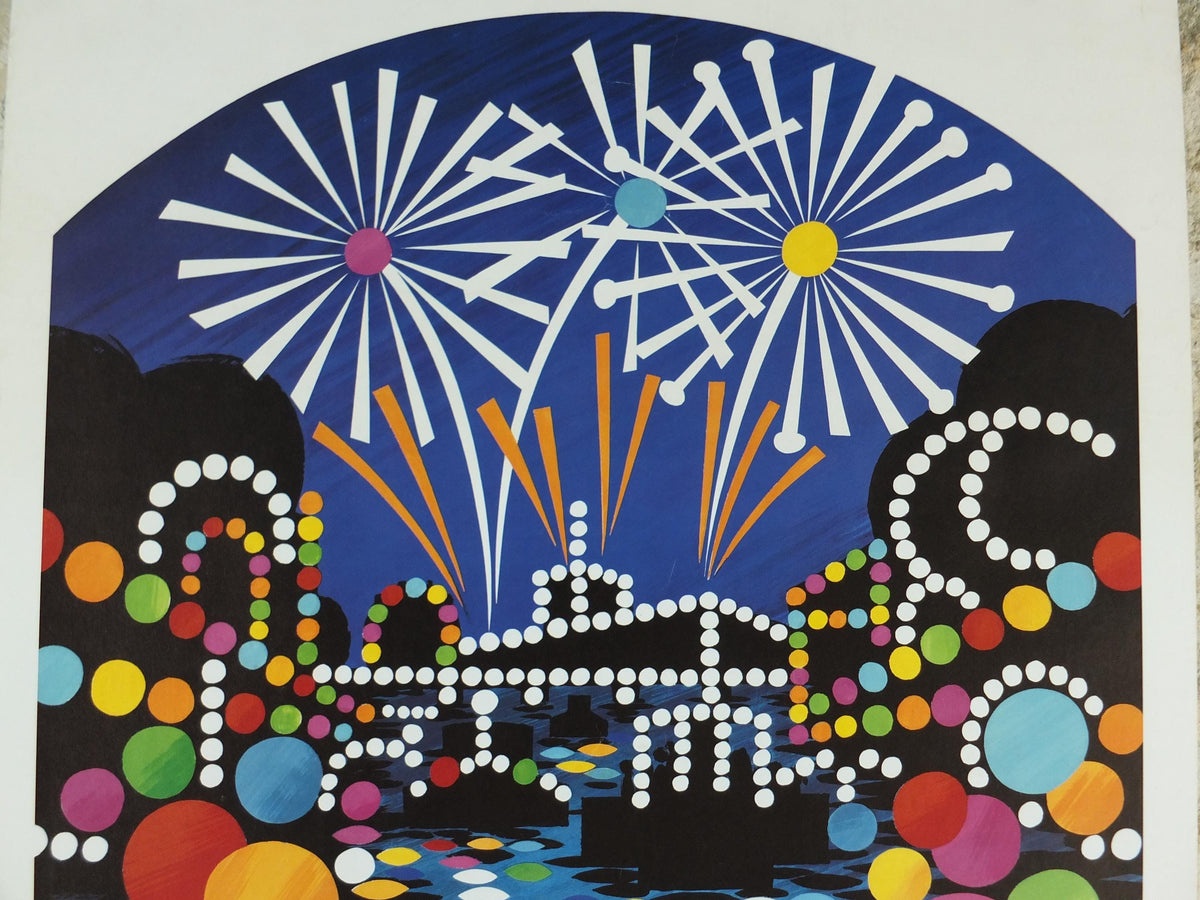1990 Fire Festival Silkeborg Poster, Lights and Fireworks, Ildfestregatta, colourful Danish wall art decor