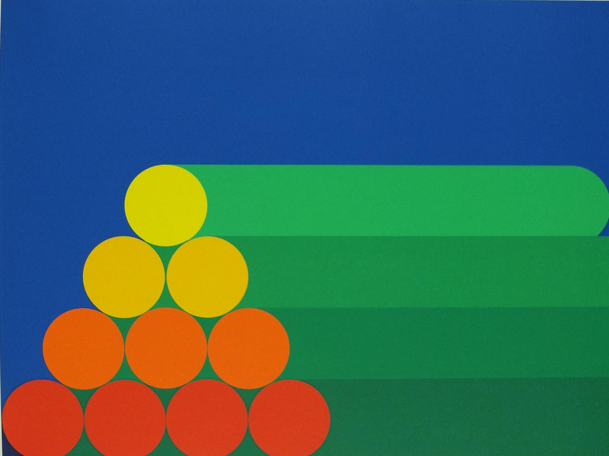 Hand signed Per Arnoldi Poster, 1983 Coloured Cylinders and Circles, Scandinavian Danish Design, wall art decor