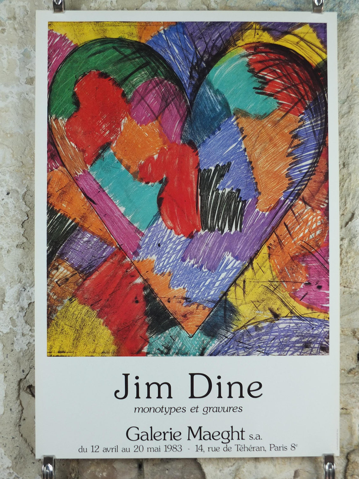 1983 Jim Dine Poster, Heart, Galerie Maeght, Pop Art and Neo Dada, gallery exhibition, wall art decor