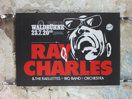 1983 Ray Charles Poster, American Summer in Berlin, Open Air Waldbühne, with The Raelettes + Big Band + Orchestra, Music wall art decor