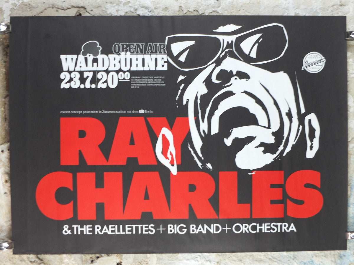 1983 Ray Charles Poster, American Summer in Berlin, Open Air Waldbühne, with The Raelettes + Big Band + Orchestra, Music wall art decor