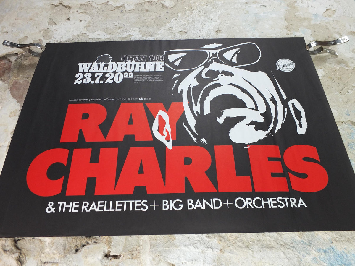 1983 Ray Charles Poster, American Summer in Berlin, Open Air Waldbühne, with The Raelettes + Big Band + Orchestra, Music wall art decor