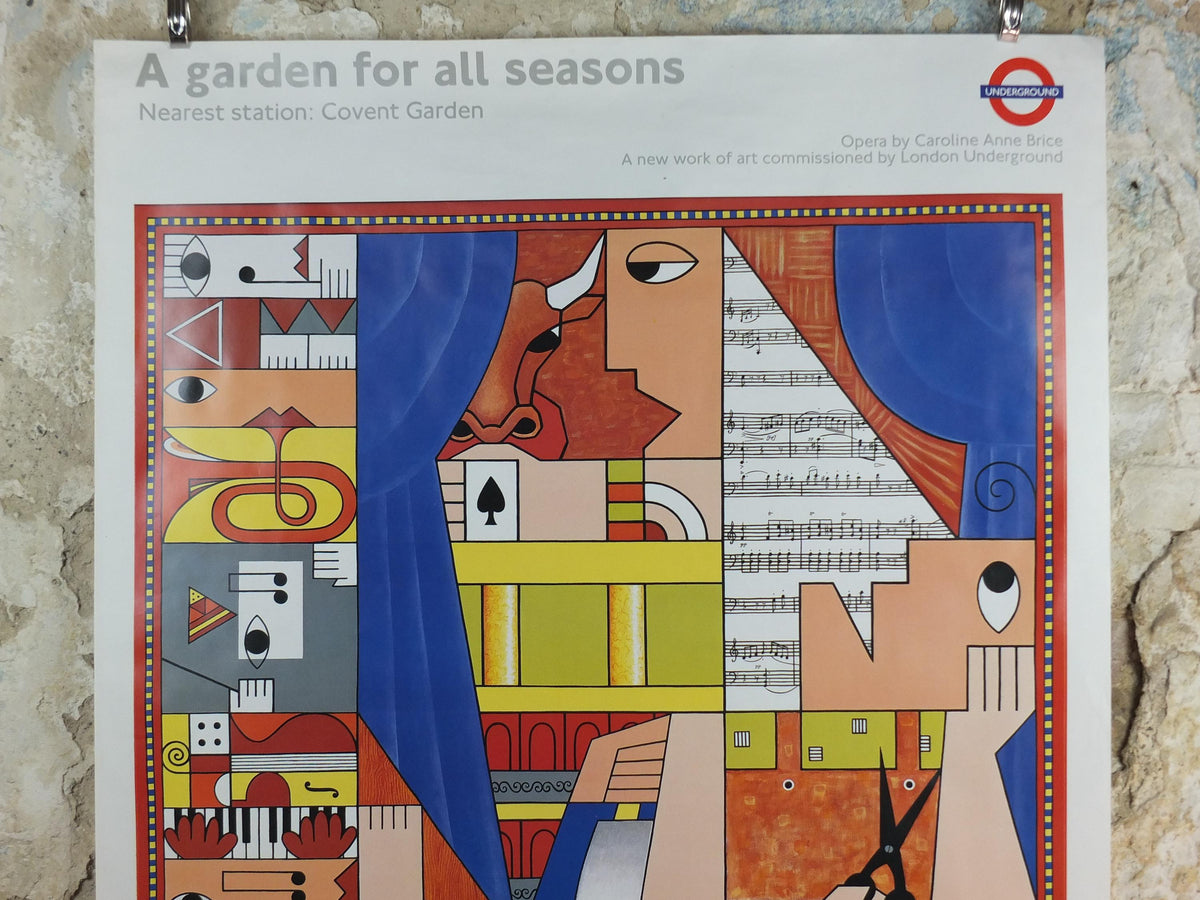 1992 Tube London Underground Poster, Covent Garden, A Garden for All Seasons, by Caroline Anne Brice, travel history, wall art decor