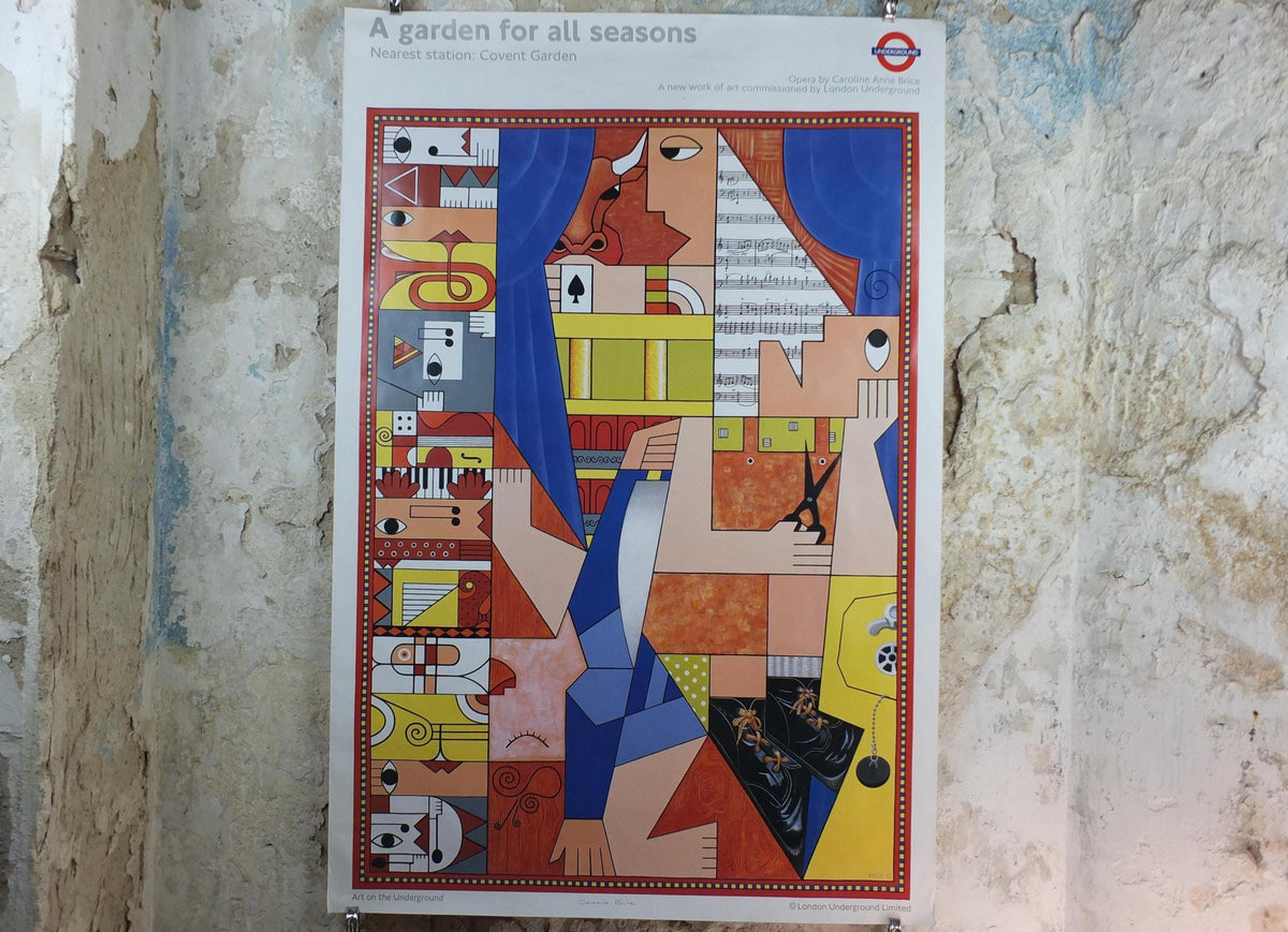 1992 Tube London Underground Poster, Covent Garden, A Garden for All Seasons, by Caroline Anne Brice, travel history, wall art decor