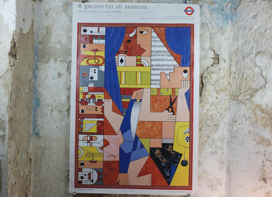 1992 Tube London Underground Poster, Covent Garden, A Garden for All Seasons, by Caroline Anne Brice, travel history, wall art decor