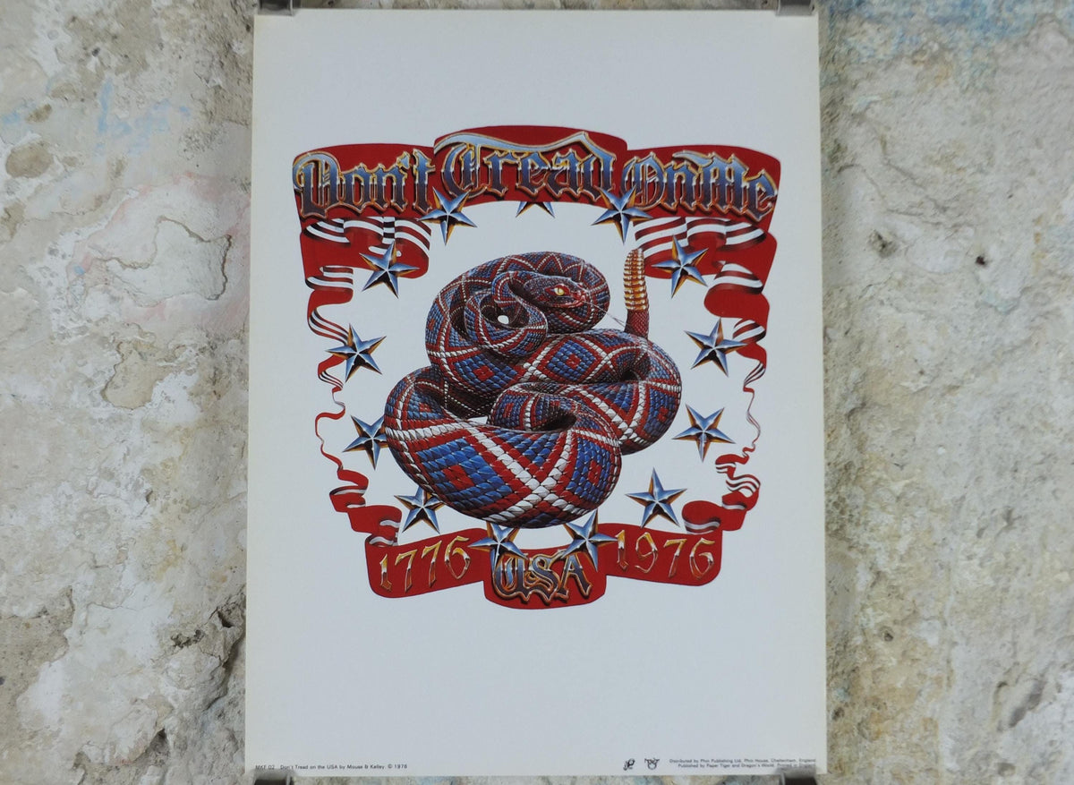 1976 American Bi-Centennial Poster, USA Dont Tread on Me 1776, American Revolution, by Stanley Mouse and Alton Kelley, music wall art decor