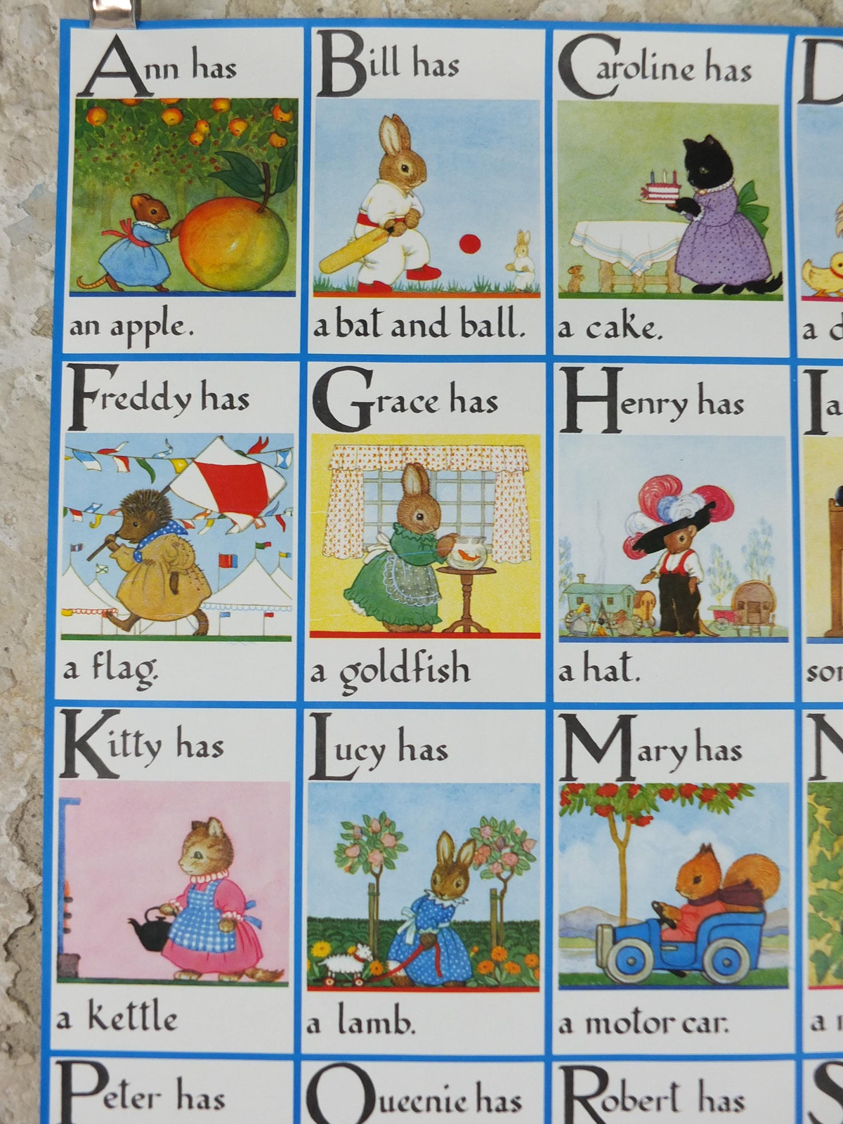 1987 Nursery Alphabet Poster, An ABC for you and Me by Margaret Tempest, The Medici Society, wall art decor