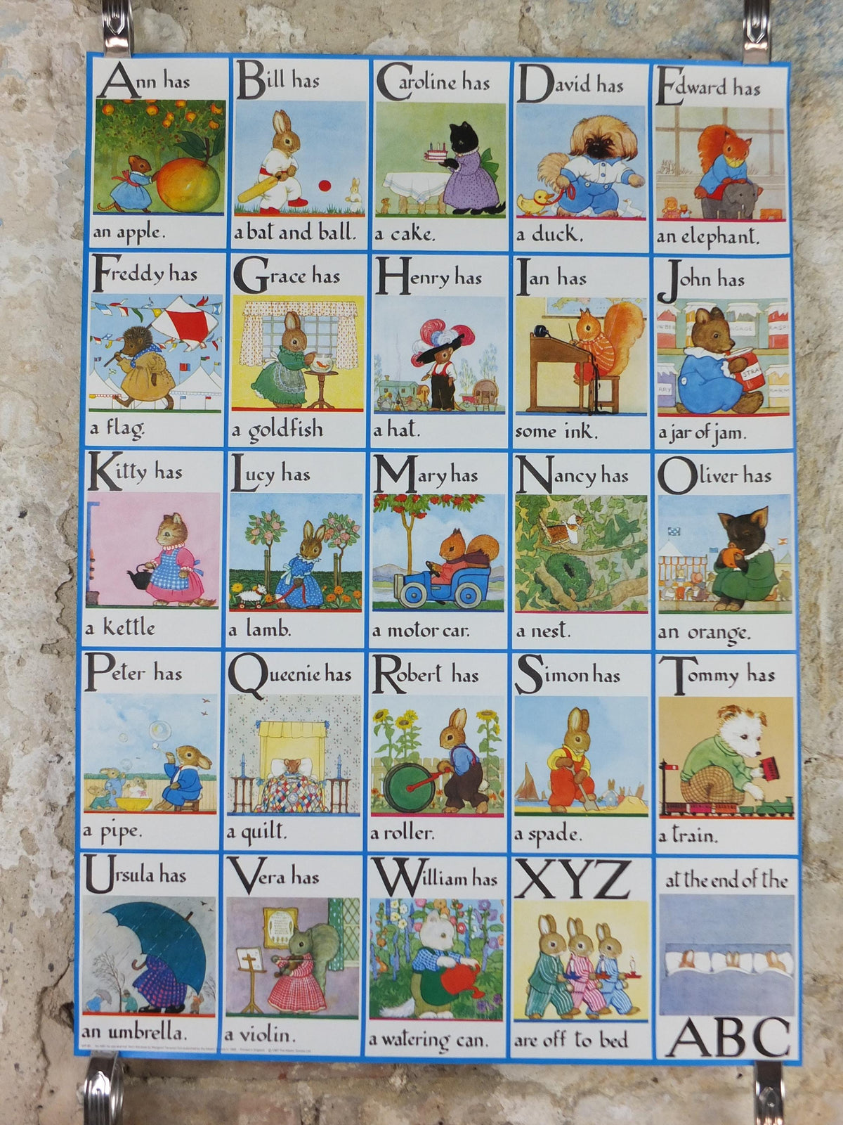 1987 Nursery Alphabet Poster, An ABC for you and Me by Margaret Tempest, The Medici Society, wall art decor